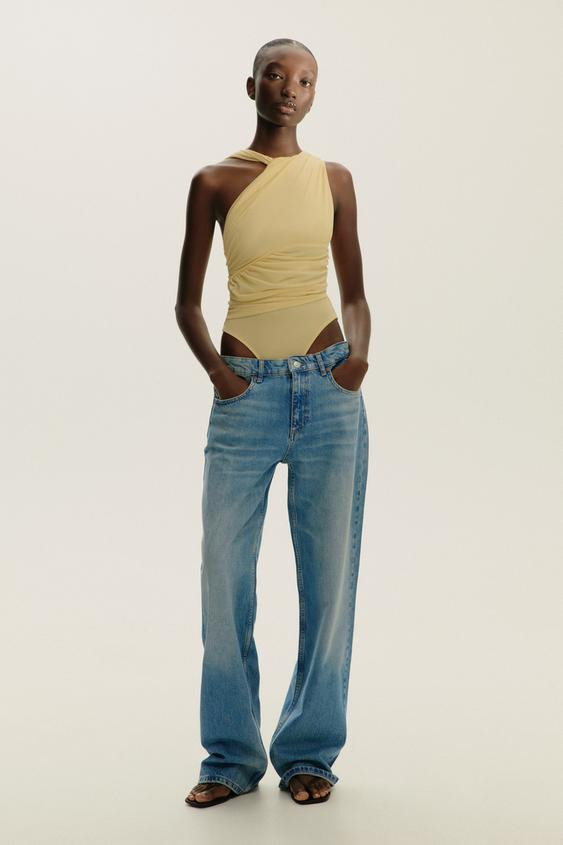 DRAPED ASYMMETRIC TULLE BODYSUIT | Zara US