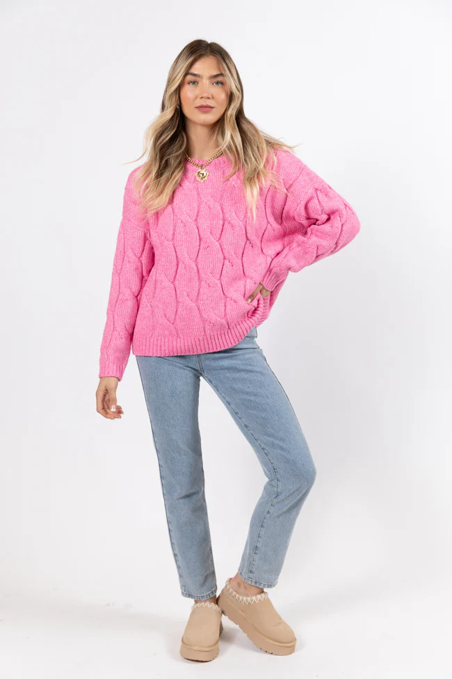 Steer Me Right Pink Oversized Cable Knit Sweater SALE | Pink Lily