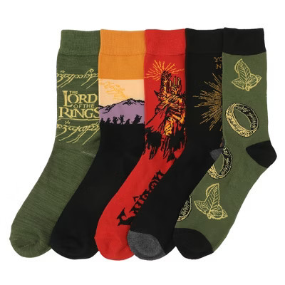 Lord Of The Rings Characters Adult 5-Pair Casual Crew Socks-OSFA | Target
