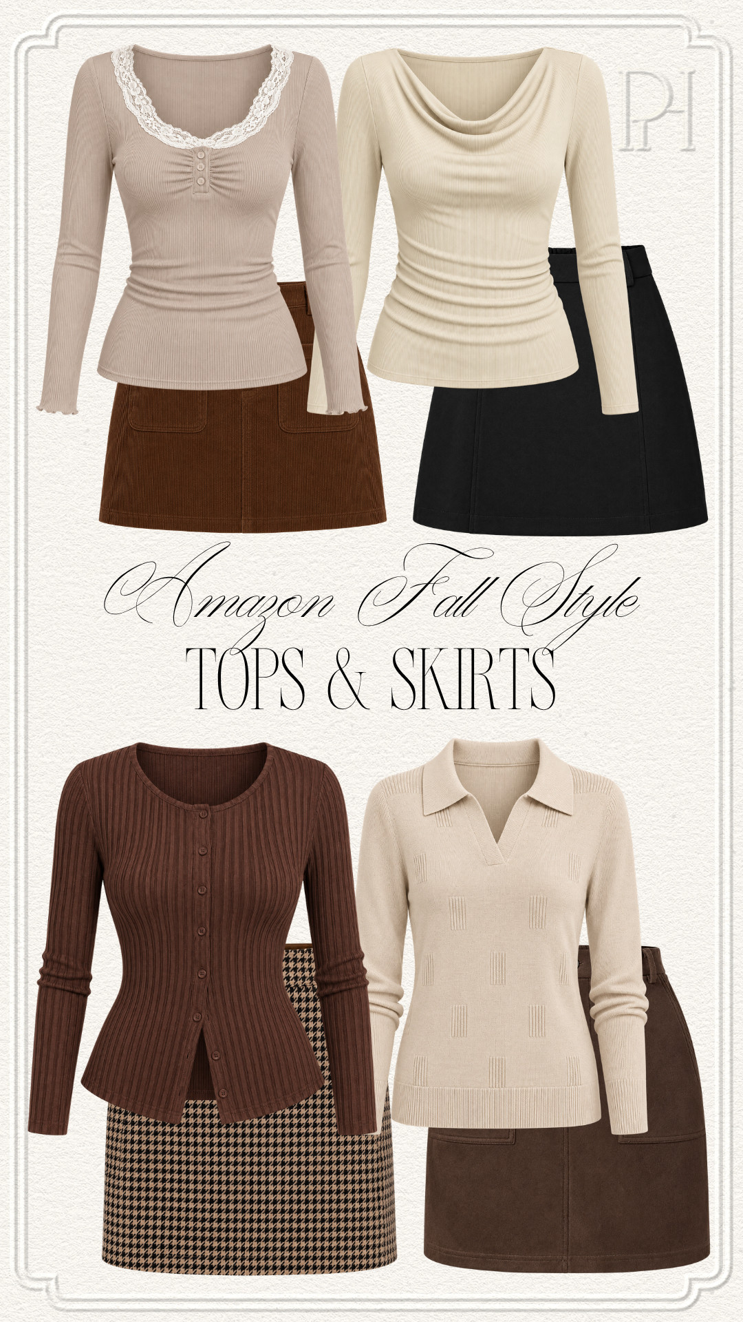 Amazon skirts and tops that make for great fall basics!

fall fashion, fall looks, fall outfit, fall style, fall wardrobe, brown skirt, black skirt, houndstooth skirt, mini skirt, fitted skirt, brown top, brown cardigan, neutral top, tan top, off-white top, cowl neck top, long sleeve tops, polo top, neutral fashion, neutral style, neutral outfit, neutral looks 

 #LTKgrwm #LTKootd #LTKSeasonal
