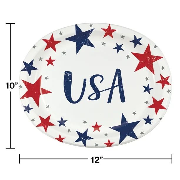 Red, White & Blue Stars Oval Disposable Paper Plates, 8Ct. Way to Celebrate | Walmart (US)