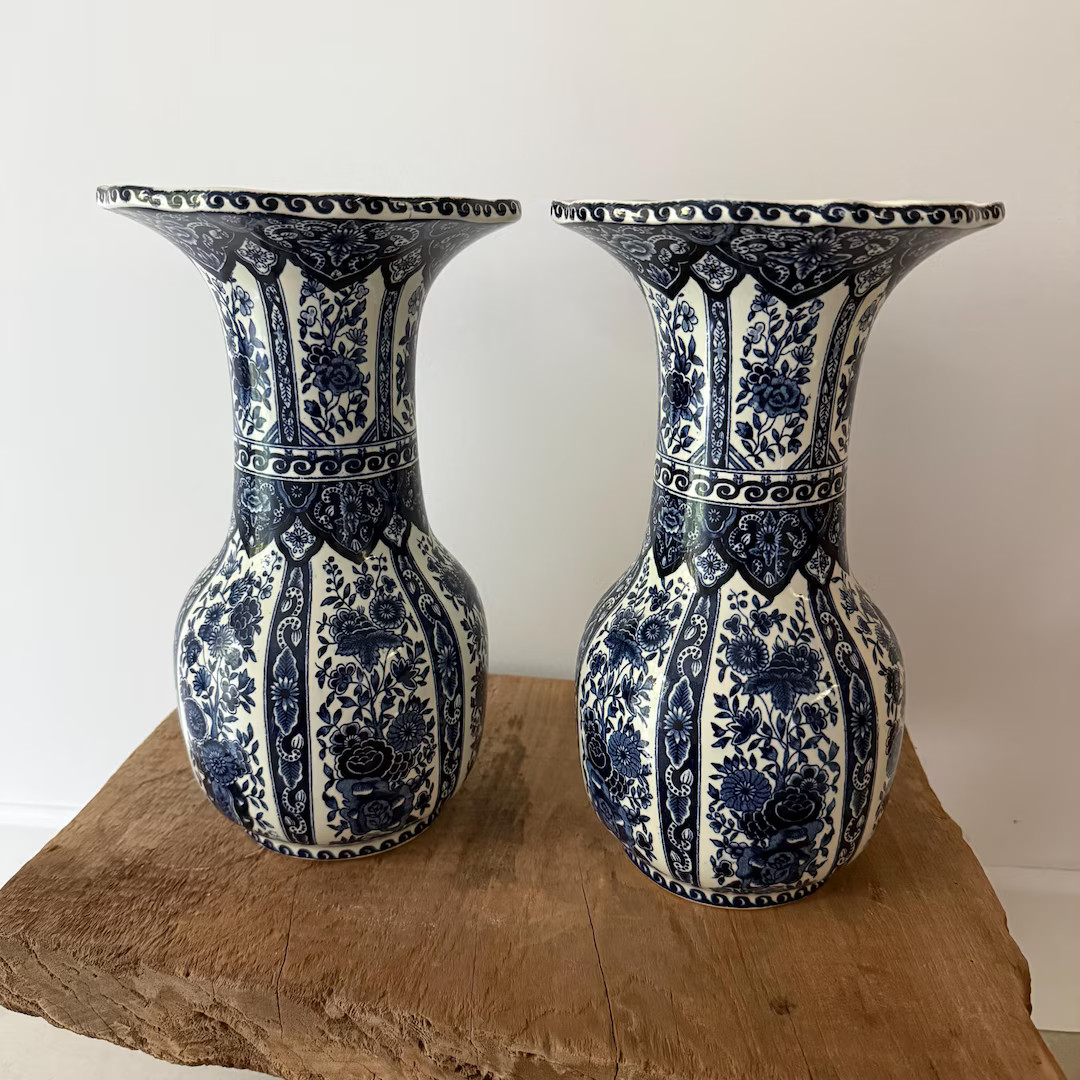 Delfts Blue and White Chinoiserie 12 Inch Vase - Etsy | Etsy (US)