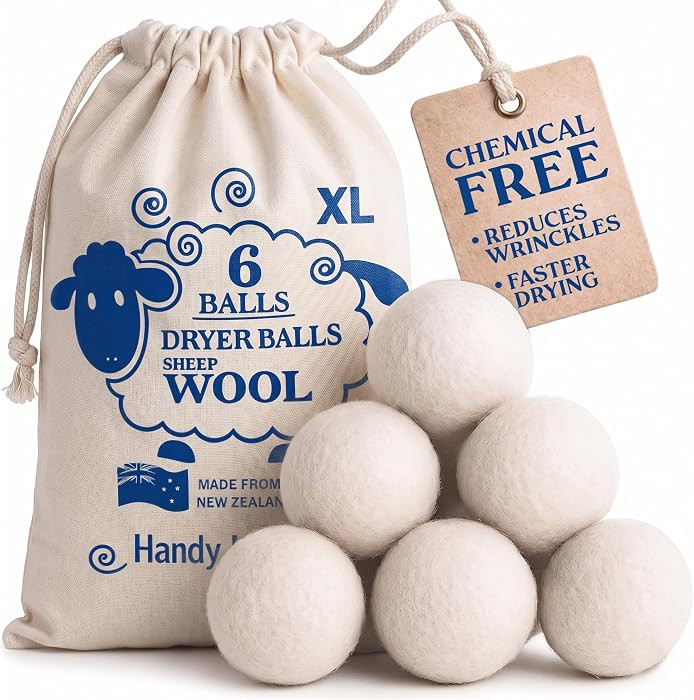 Handy Laundry Wool Dryer Balls - Natural Fabric Softener, Reusable, Reduces Clothing Wrinkles and... | Amazon (US)