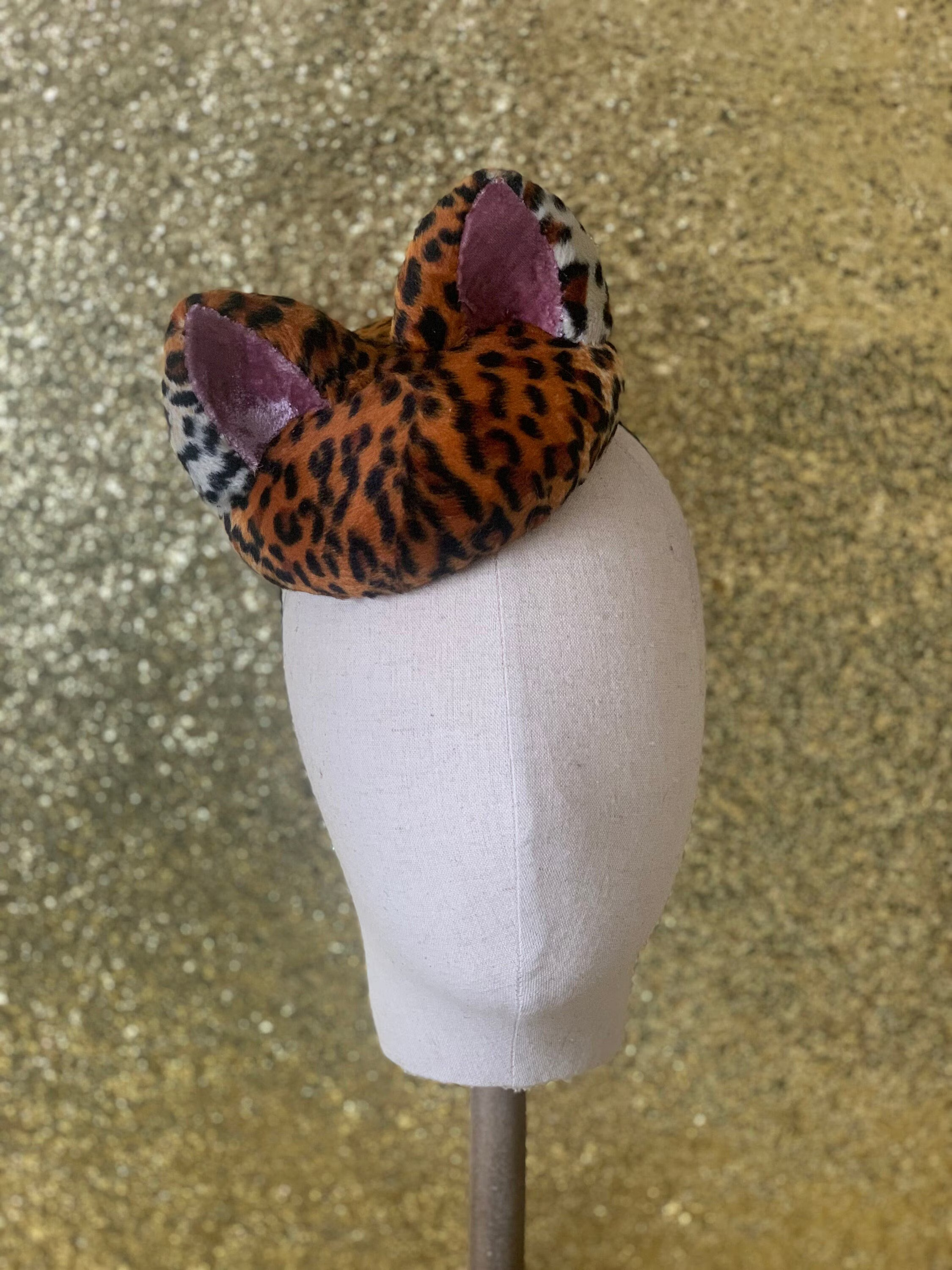 kitsch Leopard 'pin up' Kitty cat ear beret style cocktail hat - Made to order | Etsy (US)