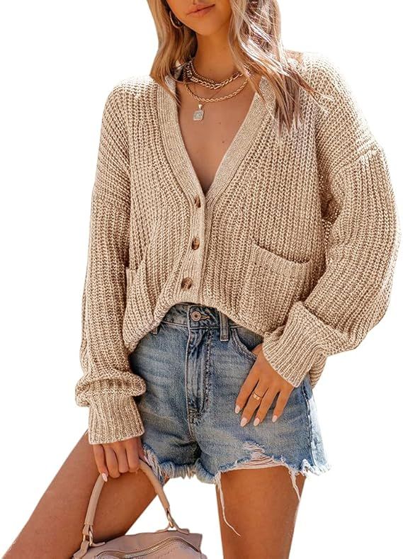 Lightweight Cardigan for Women Casual Long Sleeve Sweaters Open Front Chunky Knit Outwear Coat wi... | Amazon (US)