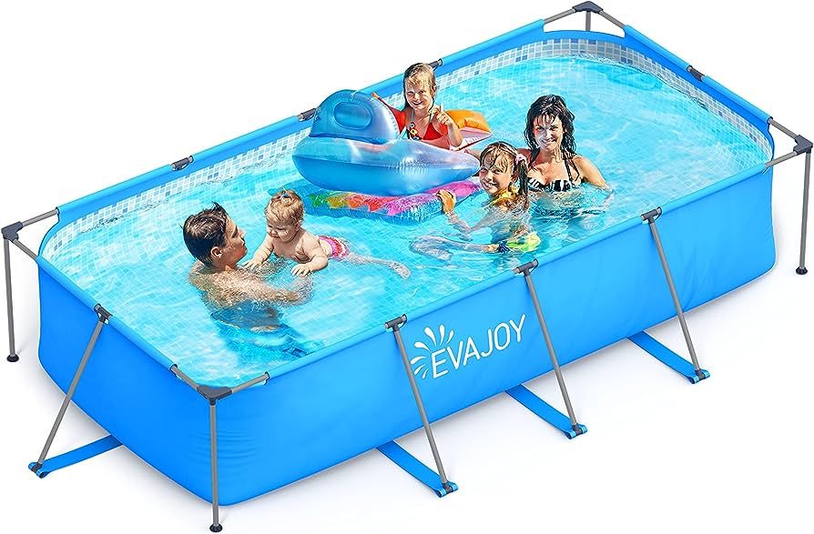 EVAJOY 14ft x 7ft x 33in Metal Frame Swimming Pool, Outdoor Rectangular Above-Ground Pool with St... | Amazon (US)