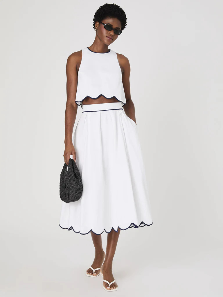 Alexis Cotton Scallop Midi Skirt | French Connection (US)