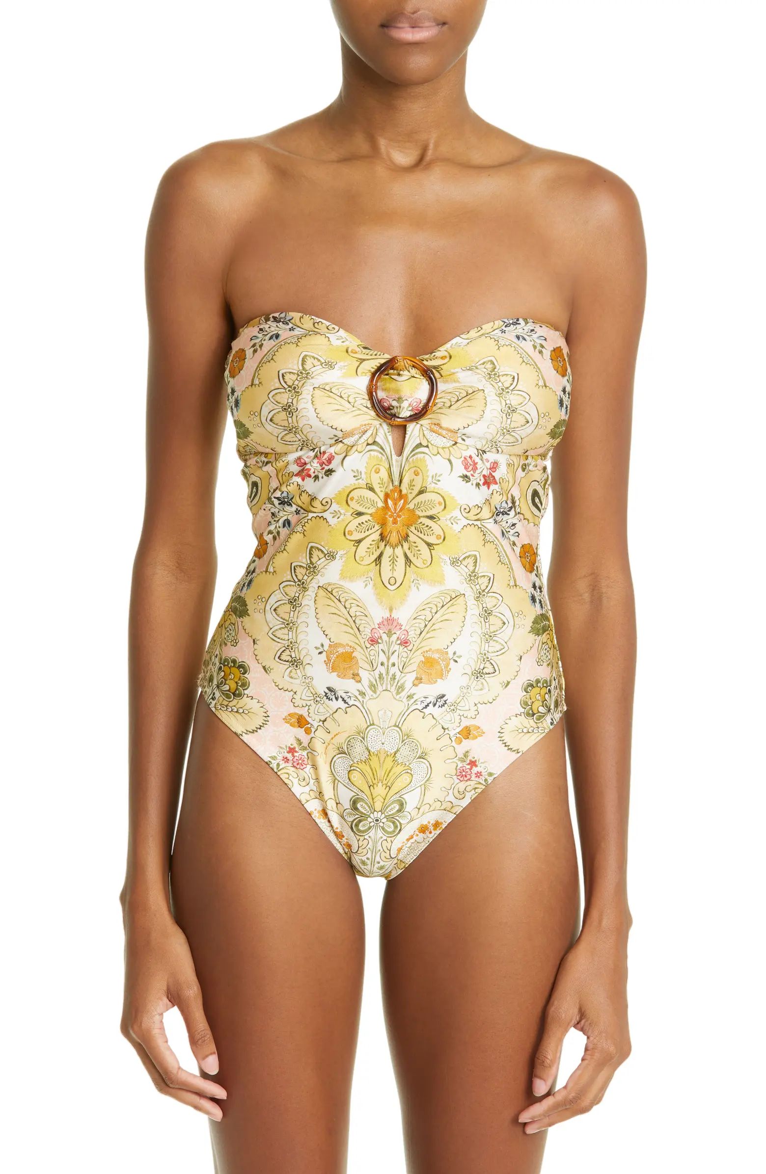 Laurel Baroque Floral Strapless One-Piece Swimsuit | Nordstrom