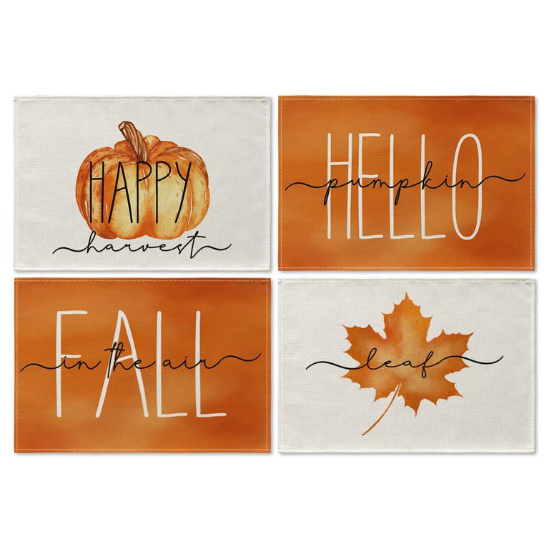 Artoid Mode Fall Pumpkin Maple Leaf Placemats 12 x 18 Set of 4 Thanksgiving Harvest Table Mat | Walmart (US)