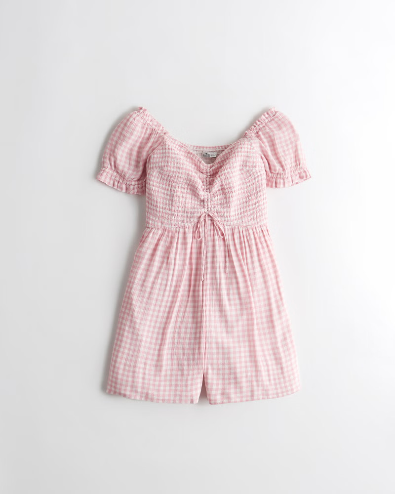 Women's Smocked Crinkle Pattern Short Romper | Women's Clearance | HollisterCo.com | Hollister (US)