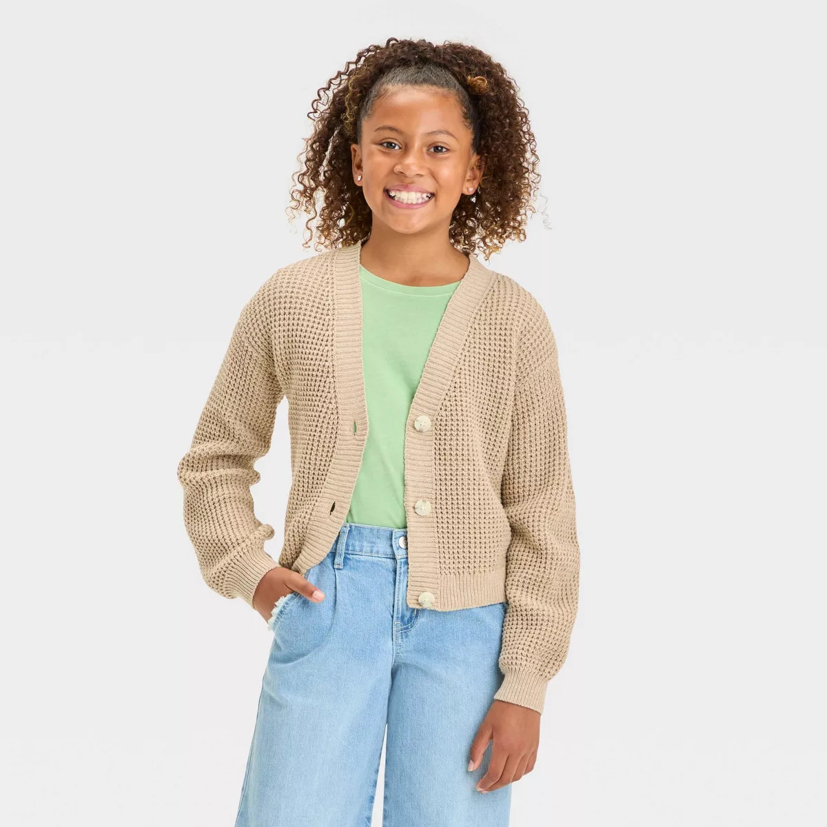 Girls' Short Waffle Button-Front Sweater - Cat & Jack™ | Target