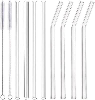 ALINK Glass Smoothie Straws, 10" x 10 mm Long Reusable Clear Drinking Straws for Smoothie, Milksh... | Amazon (US)