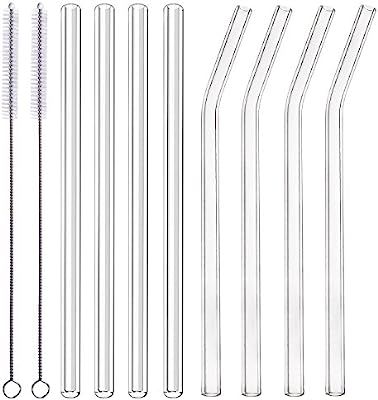 ALINK Glass Smoothie Straws, 10" x 10 mm Long Reusable Clear Drinking Straws for Smoothie, Milksh... | Amazon (US)