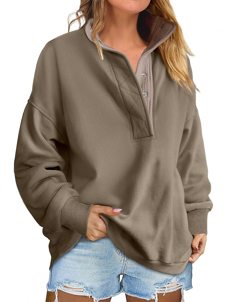 ANRABESS Womens Oversized Sweatshirt Long Sleeve Henley Pullover Tops 2025 Fall Casual Button Loo... | Amazon (US)