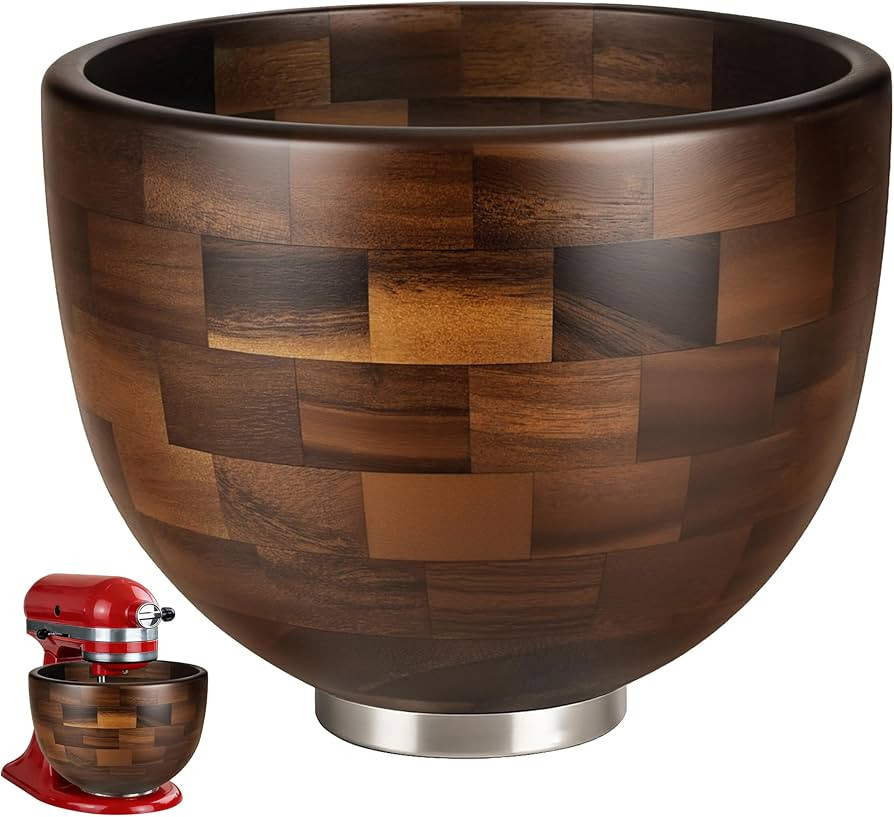 Premium Walnut Wood Mixing Bowl, Compatible with KitchenAid 4.5 & 5 QT Tilt-Head Mixers, Natural ... | Amazon (US)