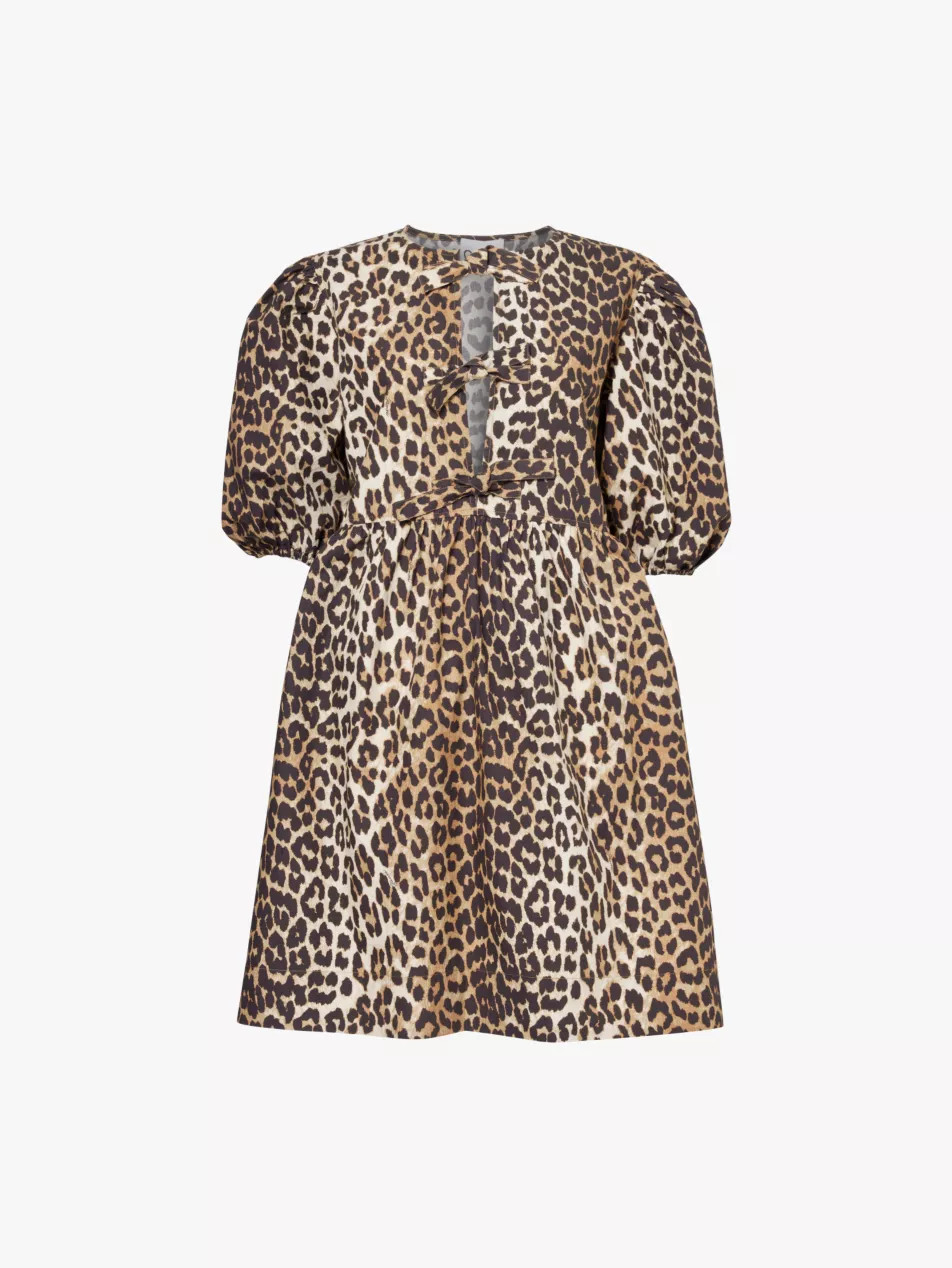 Tie String puff sleeves organic-cotton mini dress | Selfridges