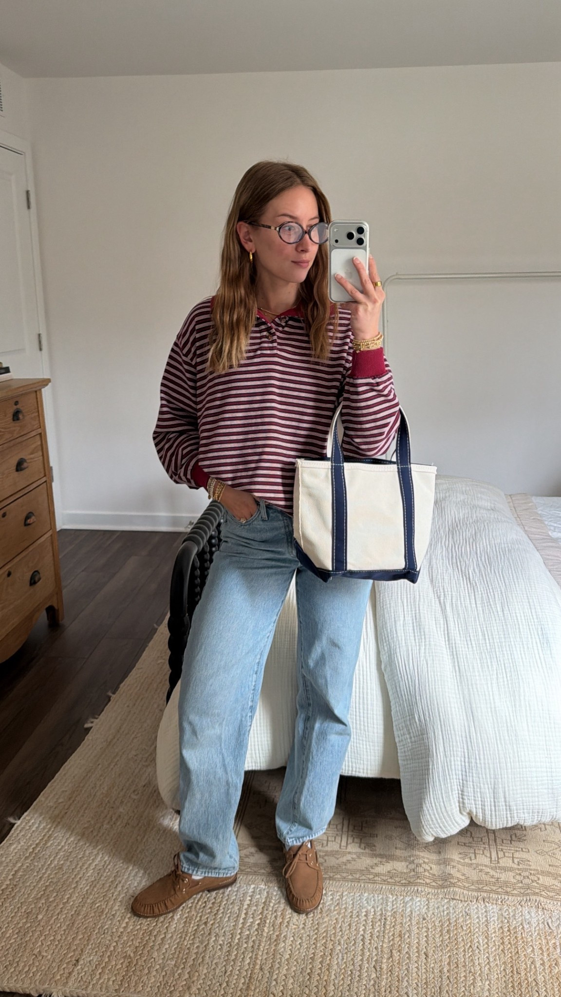 4/3/26 Casual Spring Transition Outfit

An easy go-to spring transition outfit 🤍 Wearing my Levi’s baggy jeans with a striped top (mine is from Jamsin Matter — older, so I’ll link if available or something similar).

Styled with classic boat shoe loafers (mine are from TJ Maxx, linking a similar pair), my Amazon oval blue light glasses, and my L.L. Bean mini navy bag.

Simple, effortless, and perfect for everyday spring. Everything is linked here ✨

#LTKootd #LTKSeasonal