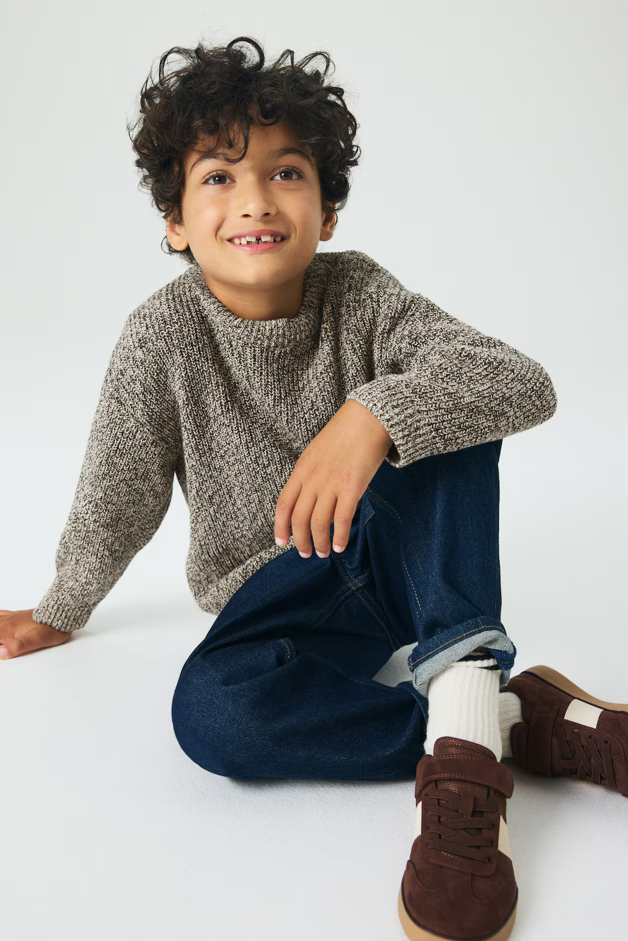 Rib-Knit Cotton Sweater - Beige melange - Kids | H&M US | H&M (US + CA)