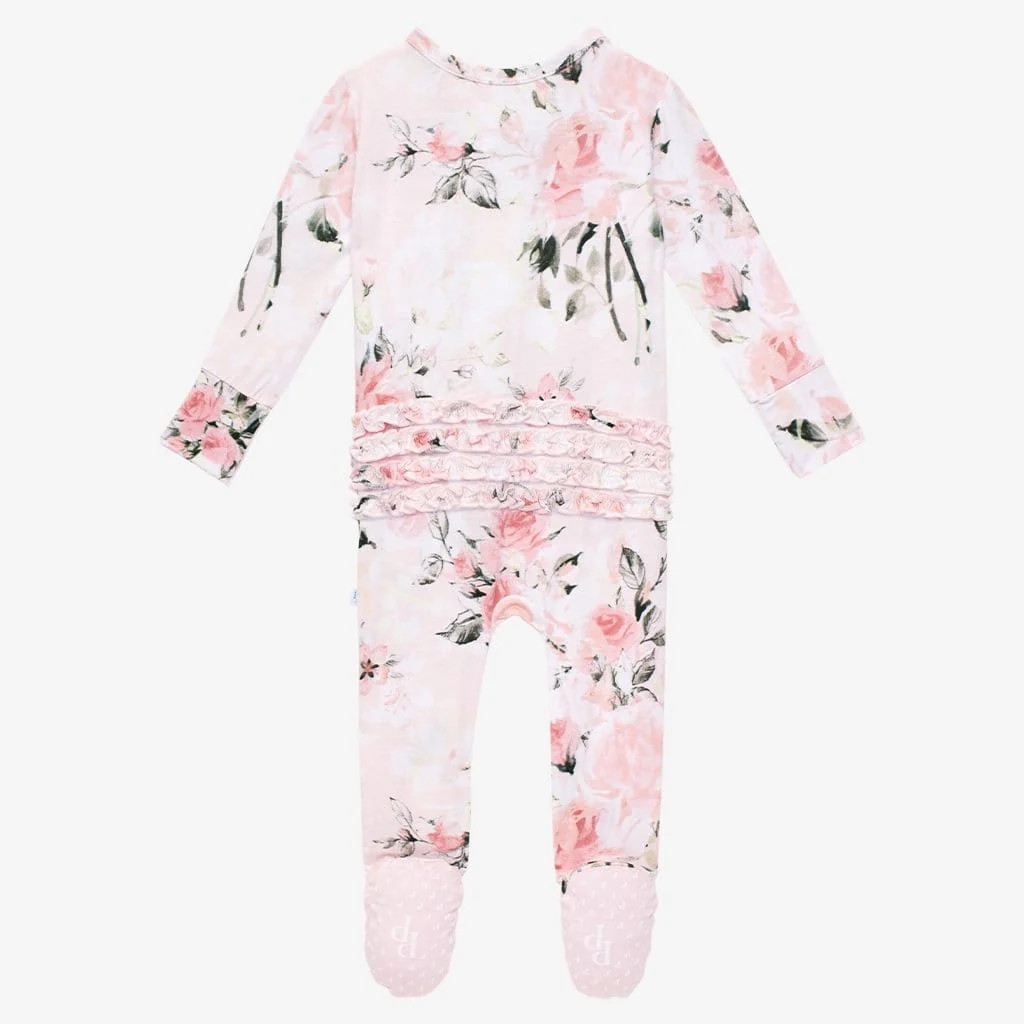 Ruffled Zippered One Piece | Vintage Pink Rose | Baby Girl One Piece | Posh Peanut