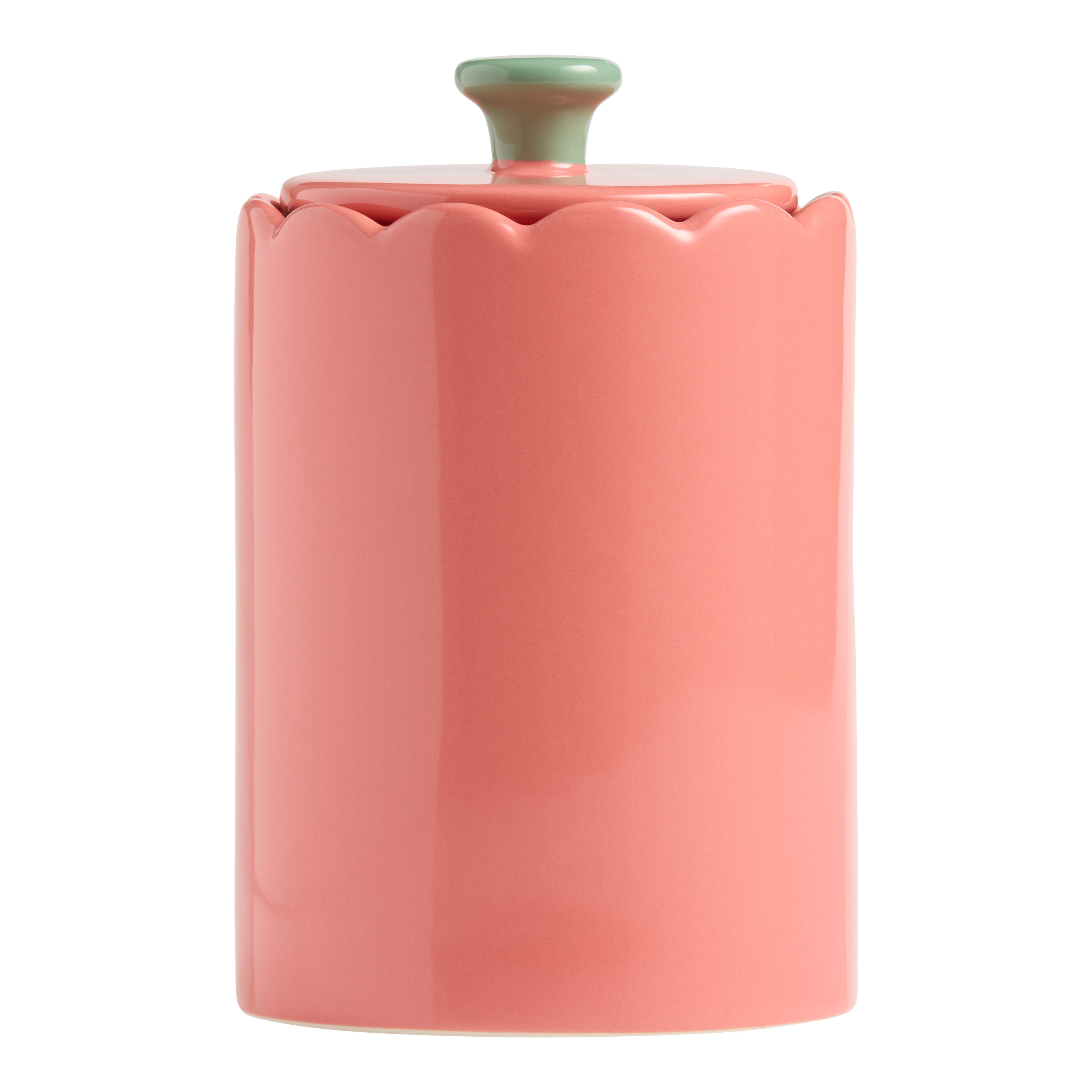 Pink Hand Painted Ceramic Scalloped Storage Canister | World Market