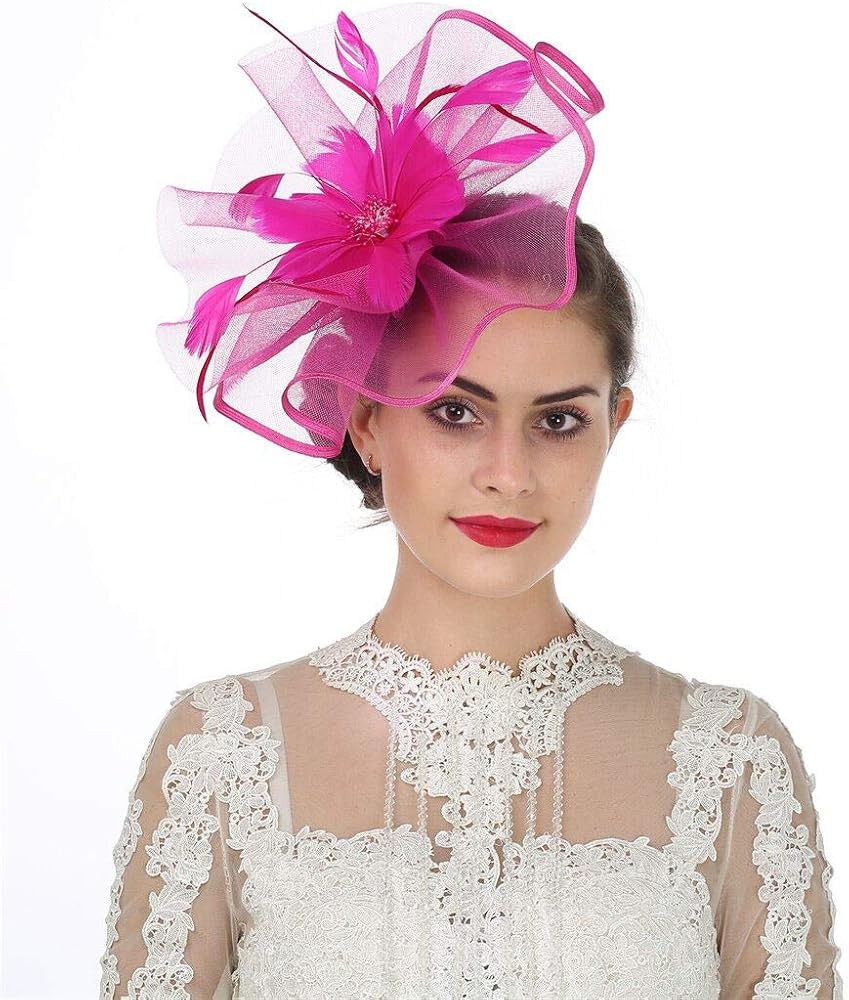 SAFERIN Fascinator for Women Hair Clip Hat Bowler Feather Flower Veil Wedding Party Hat Tea Hat | Amazon (US)