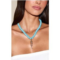 Aqua Beaded Fish Pendant Necklace | PrettyLittleThing US