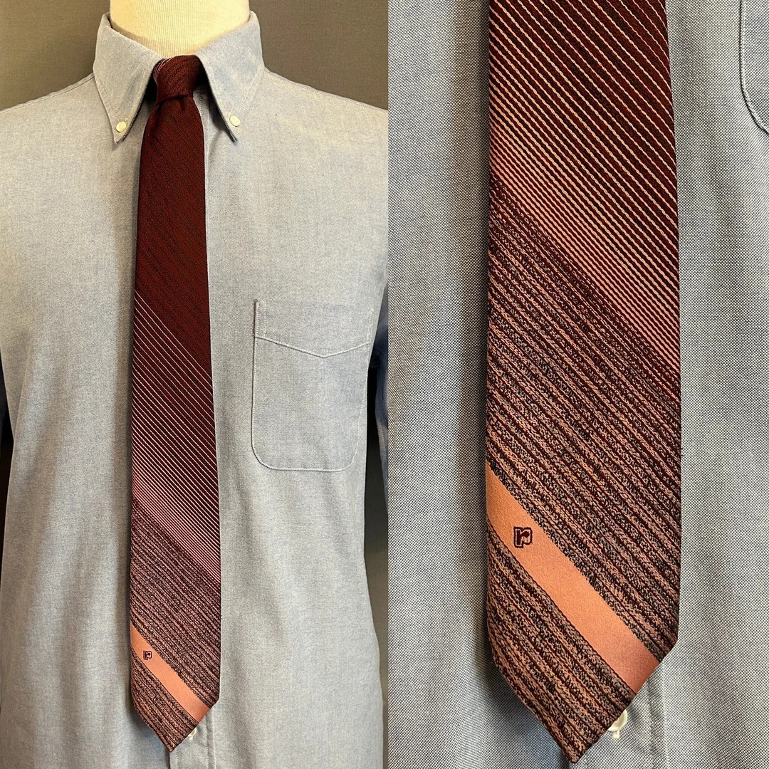 c1970s Paco Rabanne Burgundy/Black/Pink Ombre Stripe Men's Polyester Tie | Etsy (US)