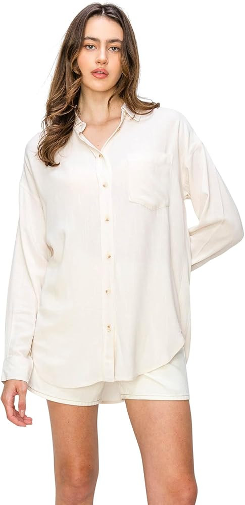 Cali1850 Women's XS~XL Long Sleeve Linen Relaxed Loose Fit Button Down Basic Shirt | Amazon (US)
