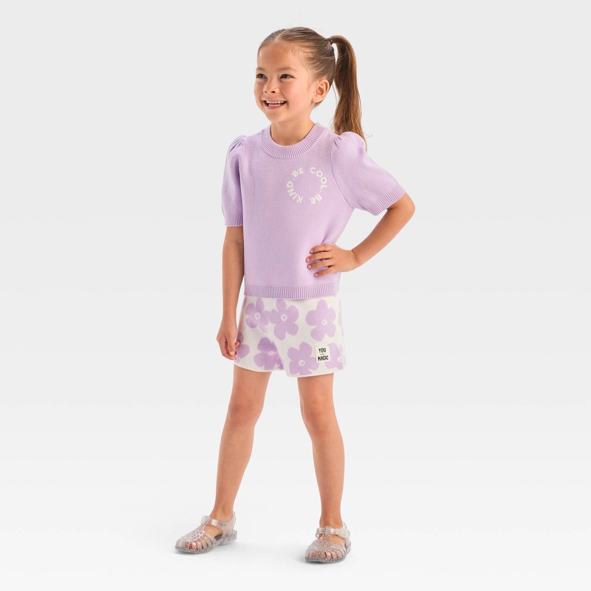 Grayson Mini Toddler Girls' Daisy Print Puff Sleeve Sweater & Shorts Set - Purple 3T | Target
