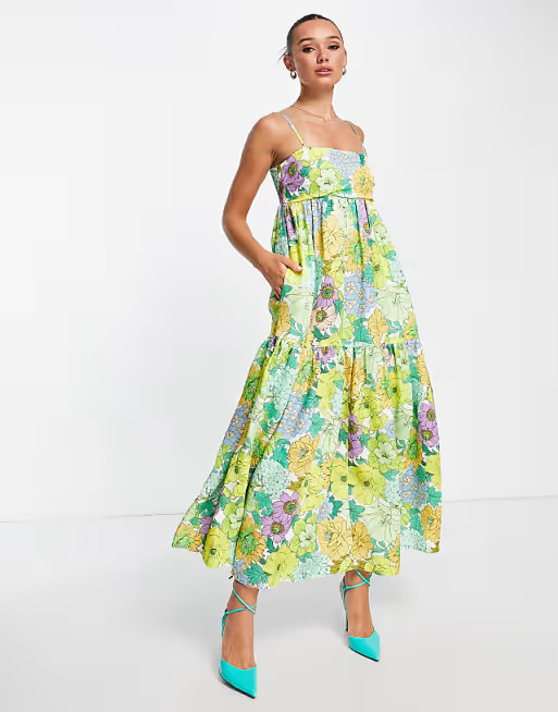 ASOS EDITION tiered cami maxi dress in bright floral print | ASOS (Global)