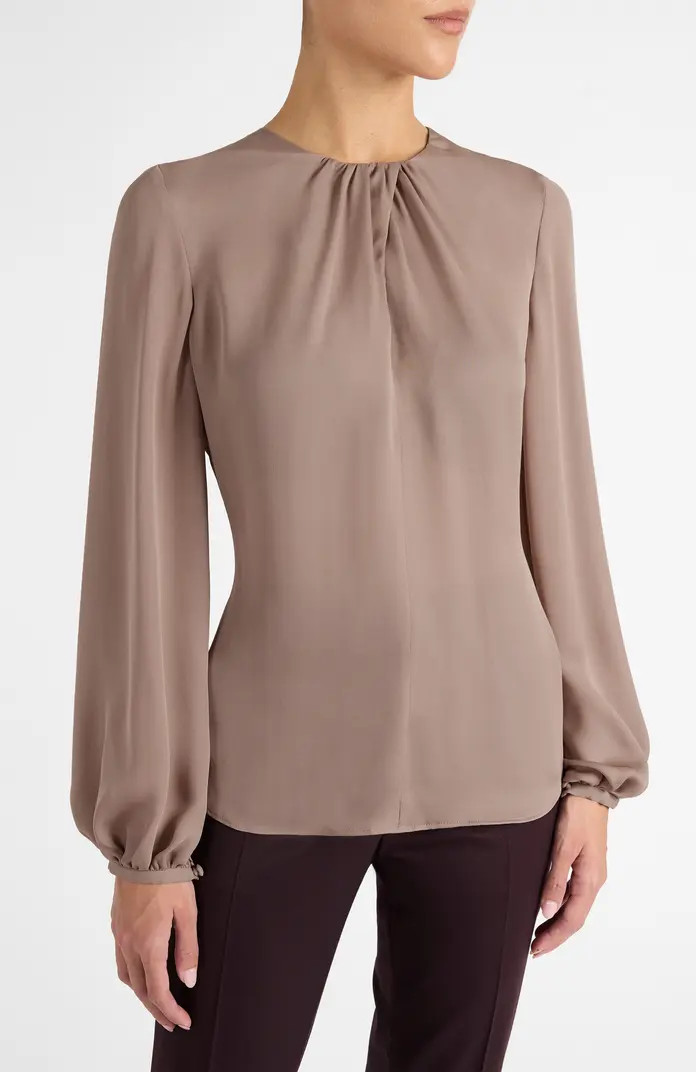 Elena Long Sleeve Twist Neckline Blouse in Silk Charmeuse | Nordstrom