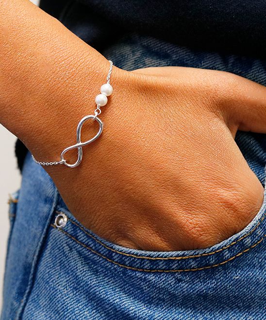 Yeidid International Women's Bracelets - Cultured Pearl & Sterling Silver Infinity Bracelet | Zulily