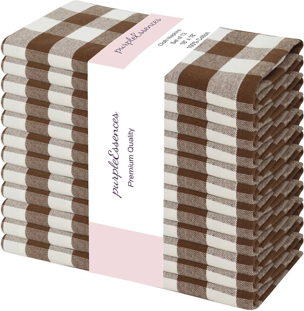 PurpleEssences Buffalo Plaid Cloth Napkins - Mitered Corners - Spring Summer Easter Gingham Check... | Amazon (US)