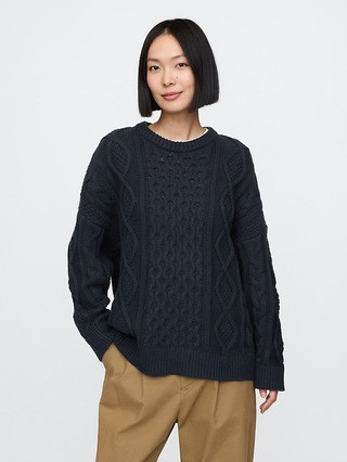 Oversized Mixed Cable-Knit Sweater | Gap (US)