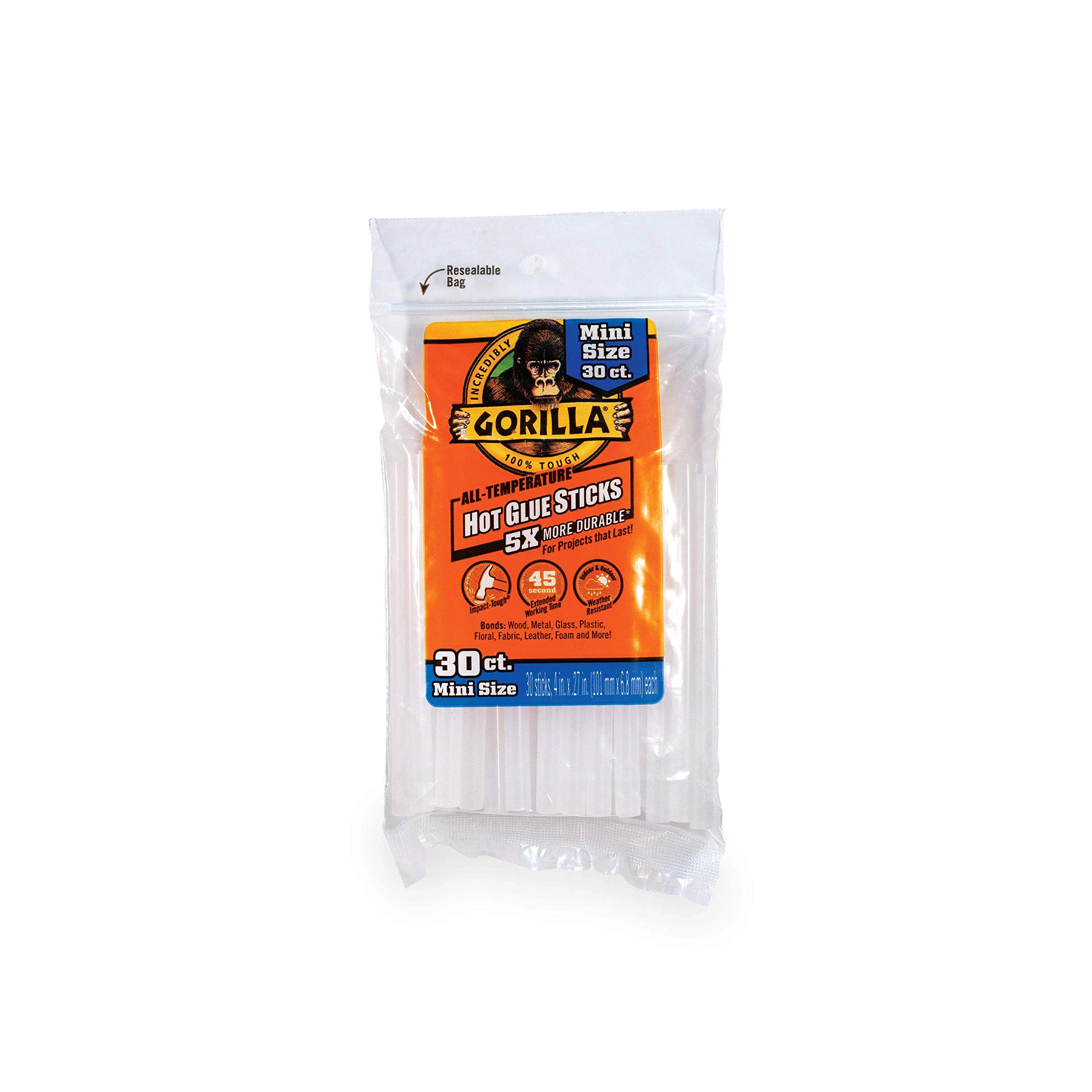 Gorilla Hot Glue Sticks - Clear Mini Glue Sticks 30 Count - Durable All-Temperature Adhesive | 3023003-12 | Lowe's
