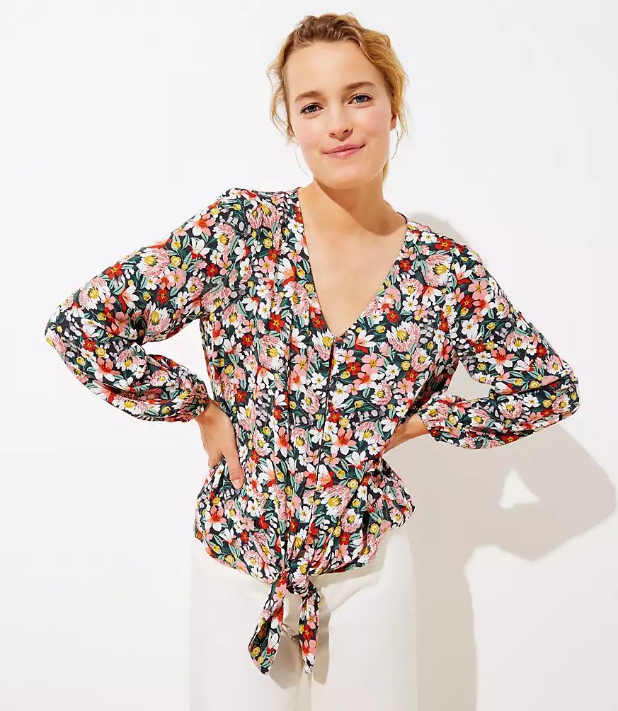 Floral Tie Hem Blouse | LOFT