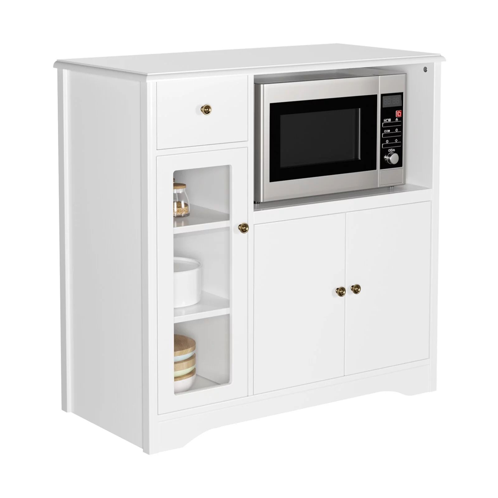 Homfa Microwave Cabinet with Hutch, Kitchen Pantry Cabinet Sideboard with Adjustable Shelves and ... | Walmart (US)