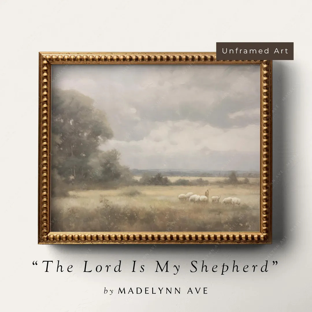 Modern Christian Art Print - Unframed The Lord is my Shepherd Wall Art, Peaceful Painting of Jesu... | Etsy (US)