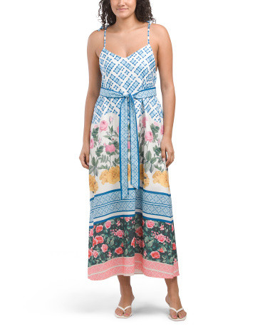 Tie Shoulder Mixed Print Maxi Dress | TJ Maxx