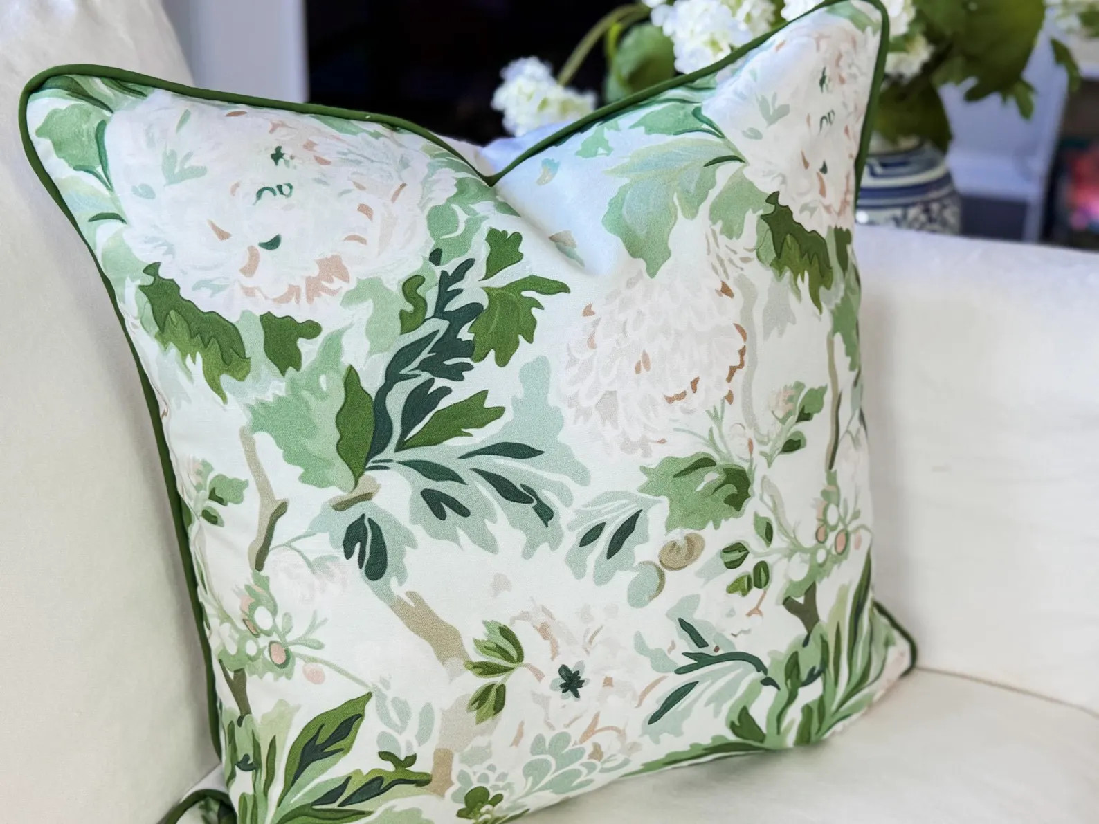Whitney English British Enigma Green White Floral Pillow Cover - Grandmillenial Decor | Etsy (Global)