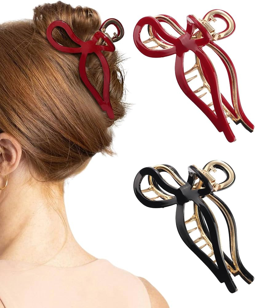 WELROG 2 Pack Metal Bow Claw Clips - Non-Slip Hair Claw Clips for Women,Elegant Large Hair Clip f... | Amazon (US)