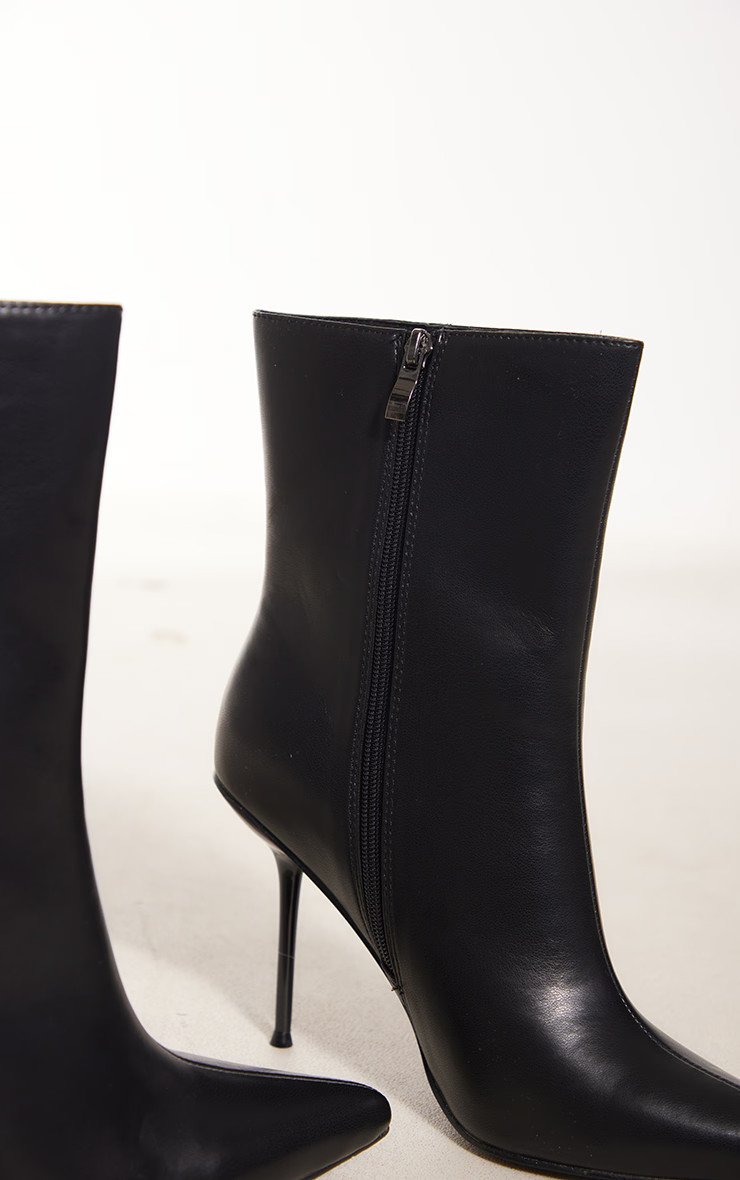 Black Pu Point Toe Mid Heeled Ankle Boots | PrettyLittleThing UK