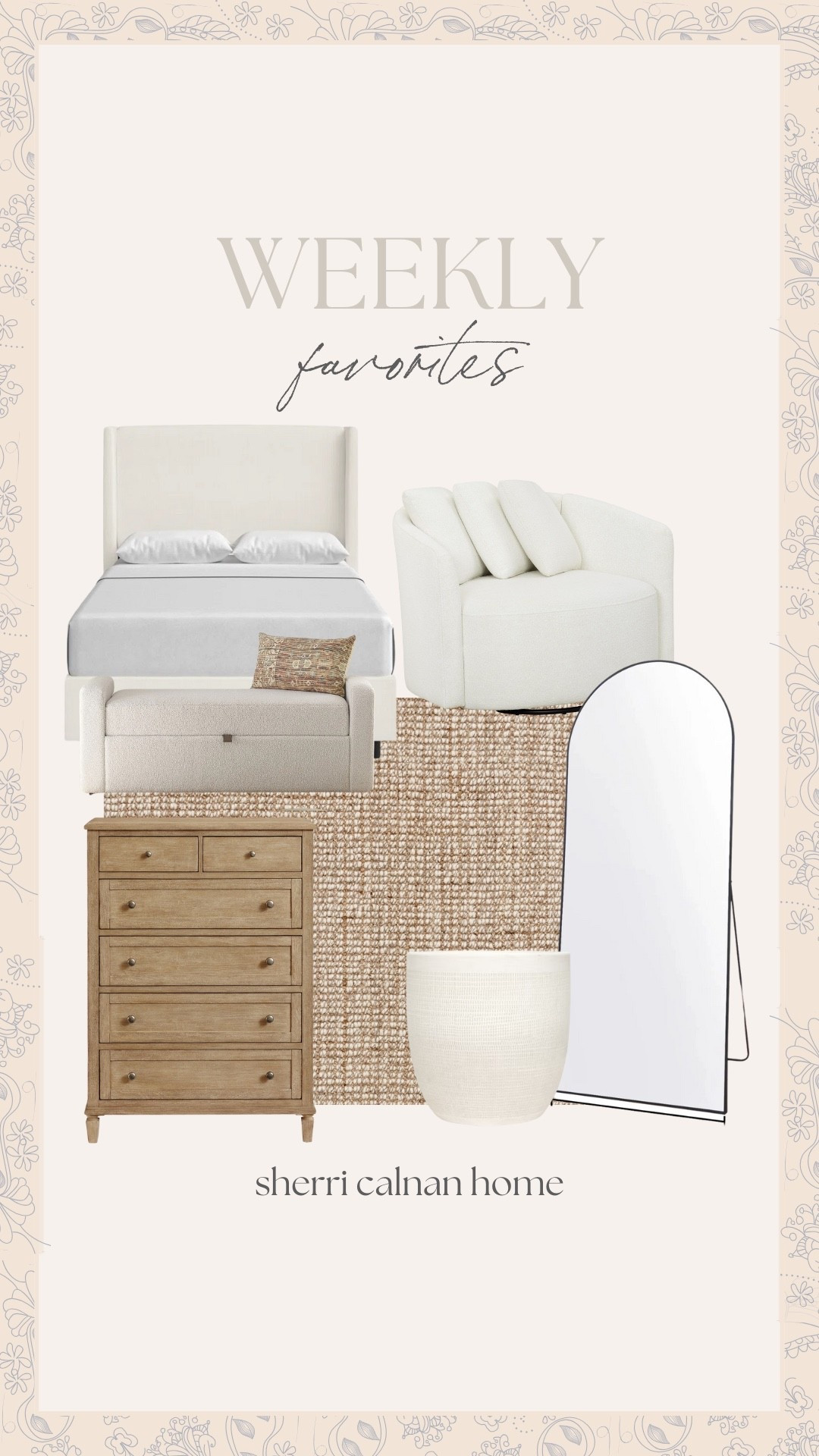 Weekly Favorites

Coastal home, tall arch mirror, white planter, jute rug, wood dresser, Tilly bed, beige bed, beige chair, Sherri calnan home

#LTKStyleTip #LTKHome #LTKSummerEdit