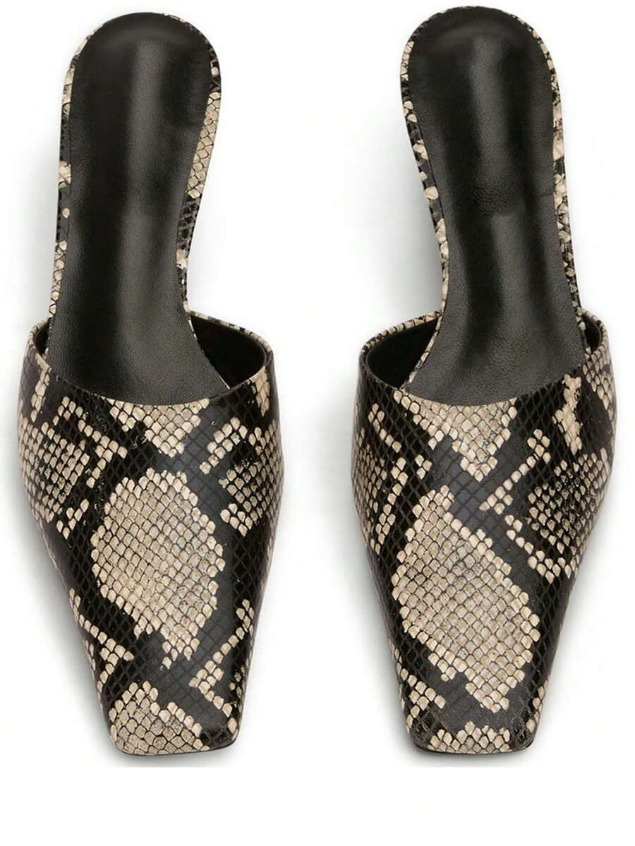 Luxury Womens Heels Serpentine Square Toe Kitten Heel Low Heel Mules For Women Party Nightclub Sl... | SHEIN