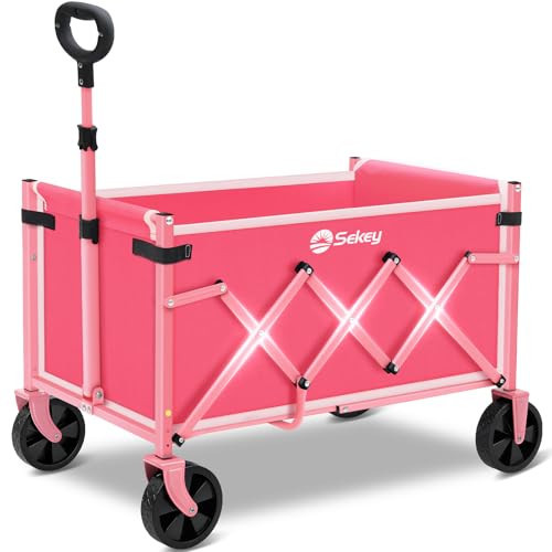 Sekey Wagon Cart with Wheels with 220LBS Capacity,Heavy Duty Wagon Carts Foldable,Lightweight Utility Portable Cart for Grocery, Shopping, Garden, Camping. Pink | Amazon (US)