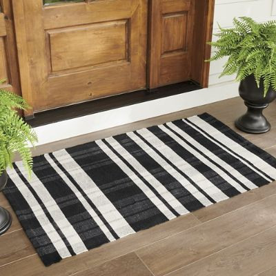 Plaid Layering Door Mat, Black | Grandin Road | Grandin Road