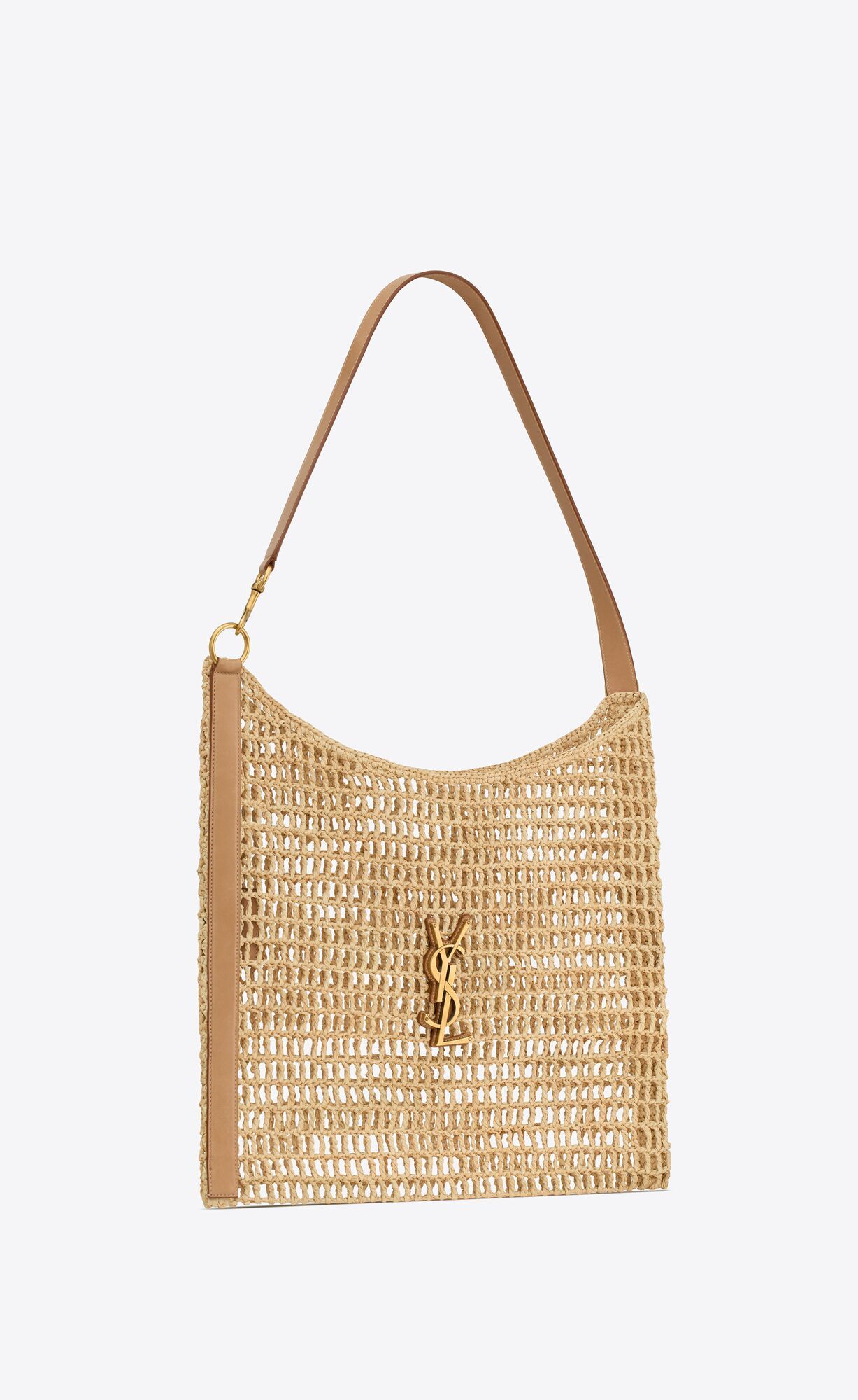 handcrafted crochet net shoulder bag decorated with the CASSANDRE, featuring a dual-length should... | Saint Laurent Inc. (Global)