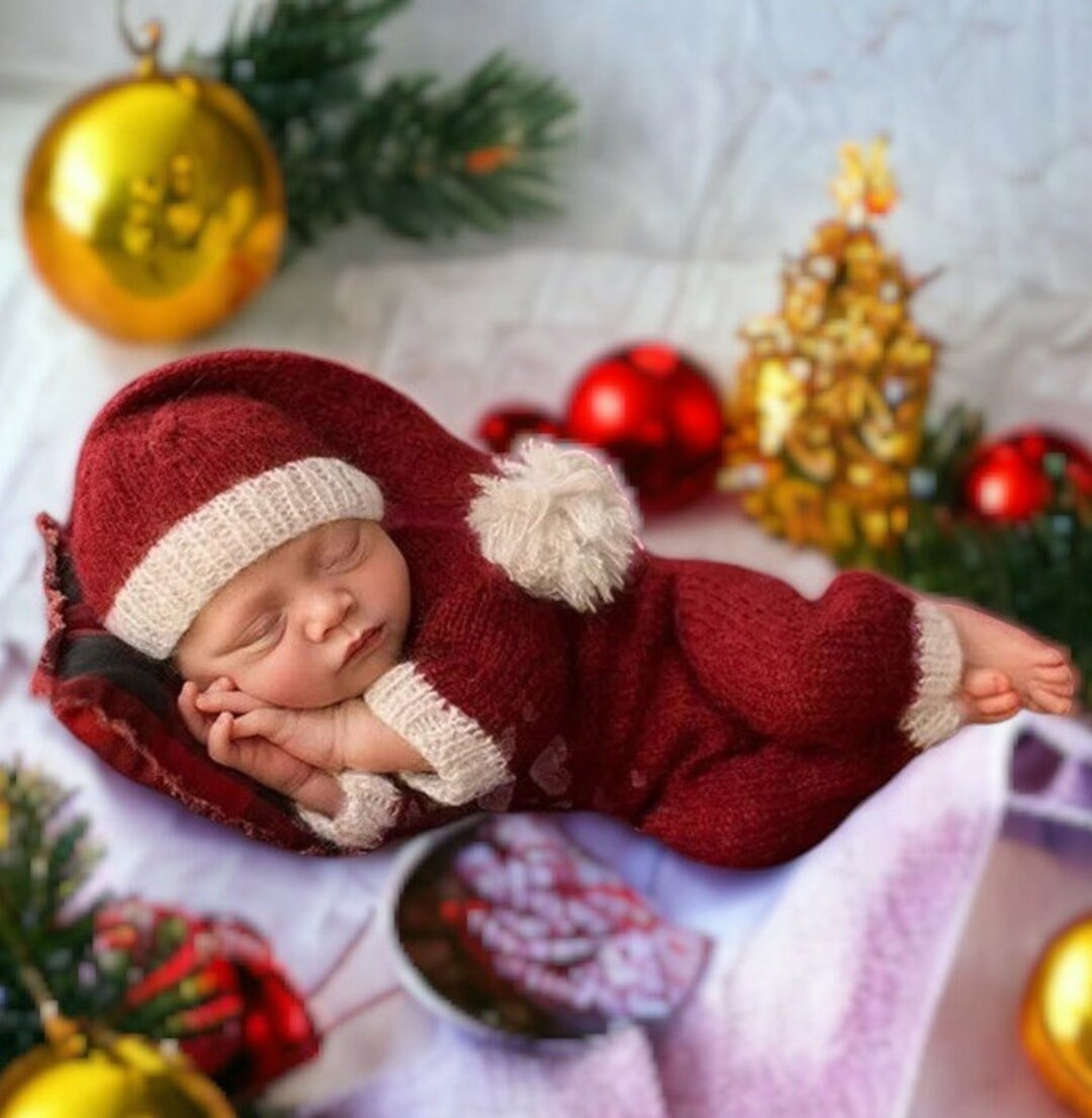 Premium Mohair Newborn Baby Jumpsuit & Hat Set Christmas - Etsy | Etsy (US)