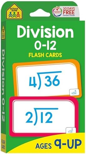 School Zone Division 0-12 Flash Cards: 56 Cards, 3rd Grade, 4th Grade, Math Equations, Elementary... | Amazon (US)