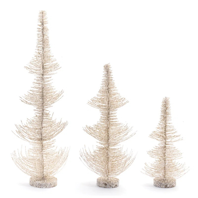 Glittered Gold Bottle Brush Tree (Set of 3) | Wayfair North America